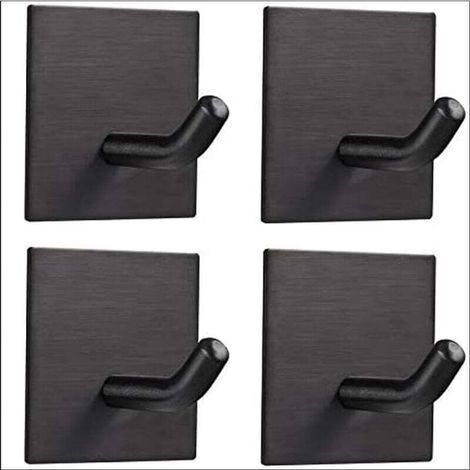 Enowelir Set di 4 ganci adesivi da parete, portasciugamani autoadesivo, non richiede foratura, per cucina e bagno, nero (1/4)
