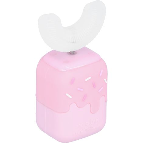 U-förmige elektrische Ultraschallzahnbürste, wasserdicht, USB-aufladbar, für Kinder, Set mit 3 Bürstenköpfen, weiß, für einfache Mundhygiene. (1/5)