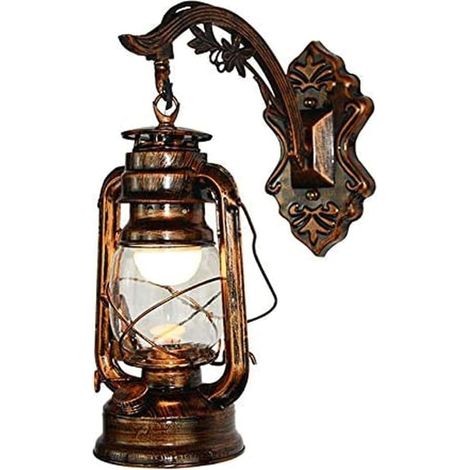 Lampe brûleur Lampe à Essence, Wall Mount Kerosene Lamp LED Sconce Antique Iron Glass Bronze Hurricane Lamp Bedroom Lighting Kerosene Oil Lamp (1/5)