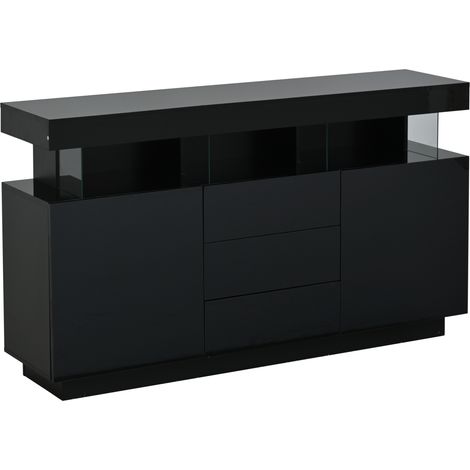 Sideboard moderno nero lucido 140 x 35 x 80 cm con LED e dettagli in acrilico (1/5)