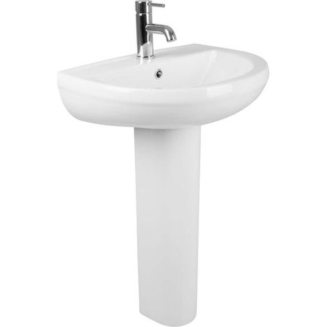 Modern Bathroom Cloakroom Full Pedestal 560mm Basin Compact Single Tap Hole Sink (1/5)
