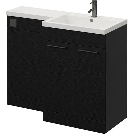 Napoli 460 Nero Oak 1100mm 2 Door Vanity Unit Toilet Suite with Right Hand Square Lucia Basin - 1100mm - Gunmetal Grey 160mm HandleWithout Kingston Toilet Pan