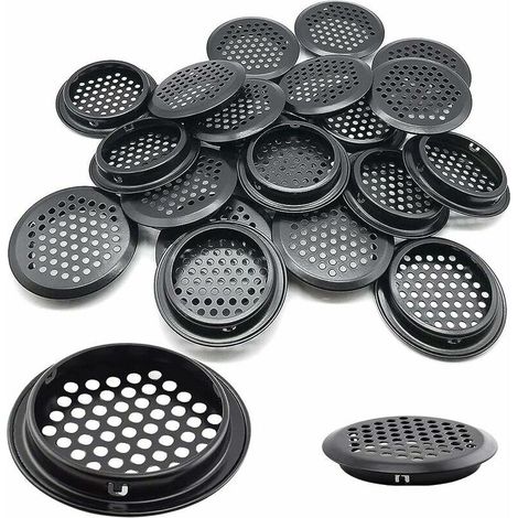 Lot de 20 grilles d'aération rondes en acier inoxydable pour camping-car/salle de bain/cuisine. etc. Noir 53 mm (1/5)