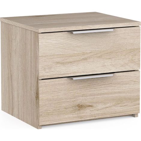 Table de Chevet en Bois Recomposé Finition Chêne 2 Tiroirs, Format Compact et Léger 44 x 38 x 37 cm, 8kg, Petite Table de Nuit Idéale pour Chambre Epurée et Moderne (1/3)