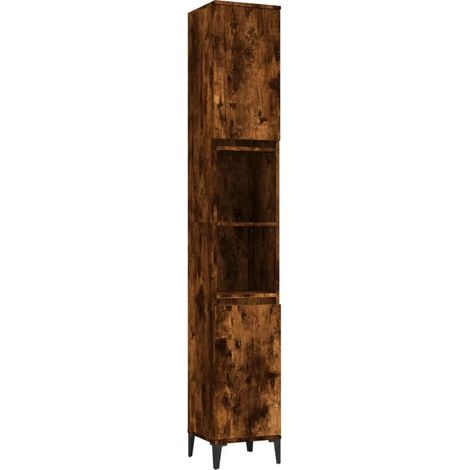 Armario de baño roble ahumado diseño moderno 30 x 30 x 190 cm espacio de almacenamiento 2 estantes de madera contrachapada roble ahumado 020048401 (1/5)