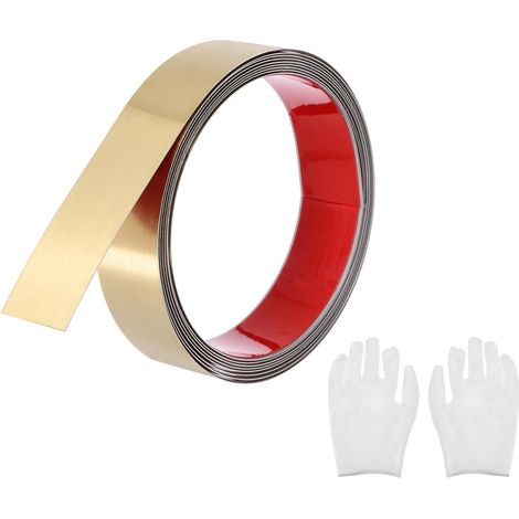 Baguette de Moulure Murale Auto-Adhésive en Acier Inoxydable, Finition Dorée Brossée à Coller, avec Gants, Décorative pour Miroir, 1,2 Pouce x 9,8 Pieds (1/5)