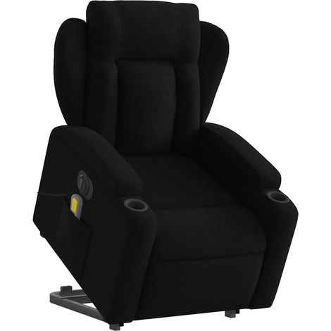 Fauteuil de relaxation fonction massage et inclinable fonction de levage électrique tissu noir DEC027811