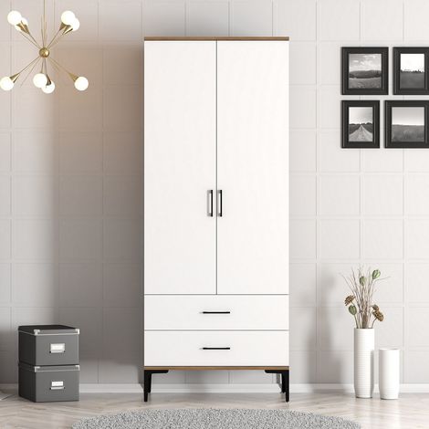 Kleiderschrank Kumsal T Walnussweiß Melamin 80x47,5x201,4 cm