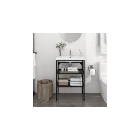 Cadre de lavabo de salle de bain Noir 59x38x83 Fer