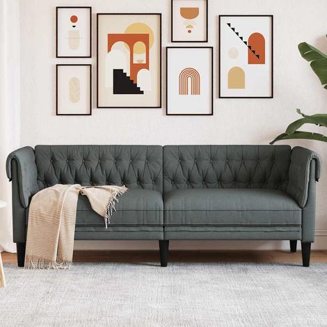 Chesterfield-Sofa 3-Sitzer Dunkelgrau Stoff