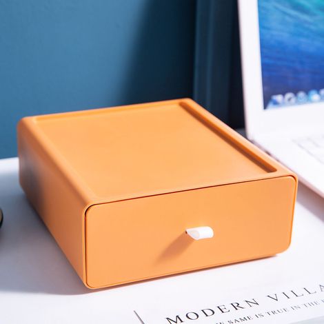 Boîte de Rangement Bureau Empilable - Organisateur de Bureau avec Tiroir, Grande Capacité pour Fournitures Scolaires et de Bureau, Couleur Orange (1/5)