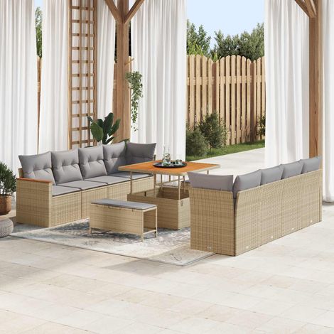 Salon de jardin 11 pièces en polyrotin beige, canapé modulable avec table - PANGIVO (1/5)