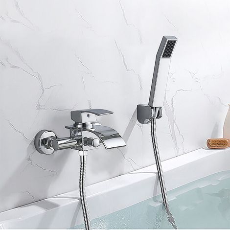 lune-Single Lever Bath Faucet for Bathtub Waterfall Mount Shower Mixer with Hand Shower Chrome