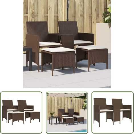 The Living Store Gartensofa 2-Sitzer mit Tisch und Hockern Braun Poly Rattan - Gartensofa - Outdoor-Sofa - Terrassenmöbel - Lounge Set - Rattanmöbel (1/5)