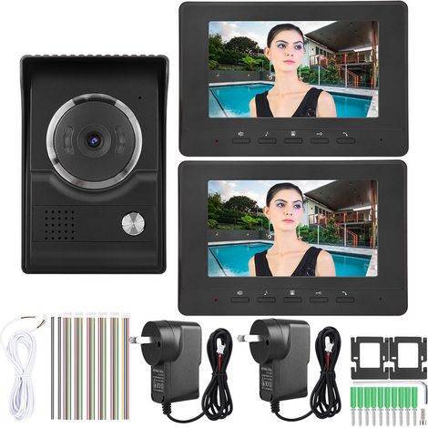 Kit interphone vidéo portier vocal avec fonction talkie-walkie, sonnette de porte 110-240V (prise AU) (1/5)