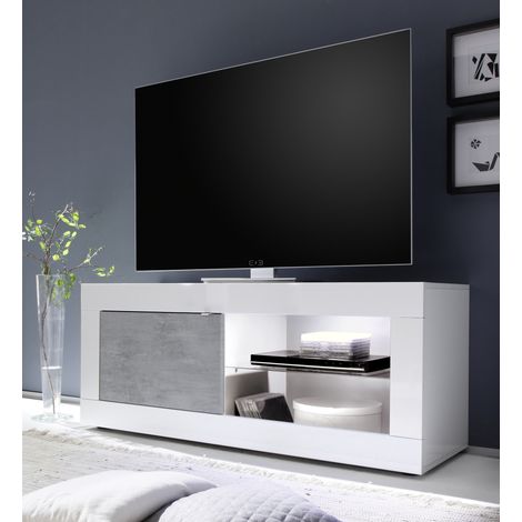 Meuble TV Basic finition blanc-béton 1 porte 140/56/43 cm (1/3)