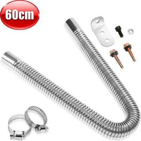 SWANEW Tubo di scarico da 60 cm per generatore di corrente – Tubo di scarico in acciaio inox (25 mm) con quattro morsetti in acciaio inox per riscaldamento diesel (1/5)