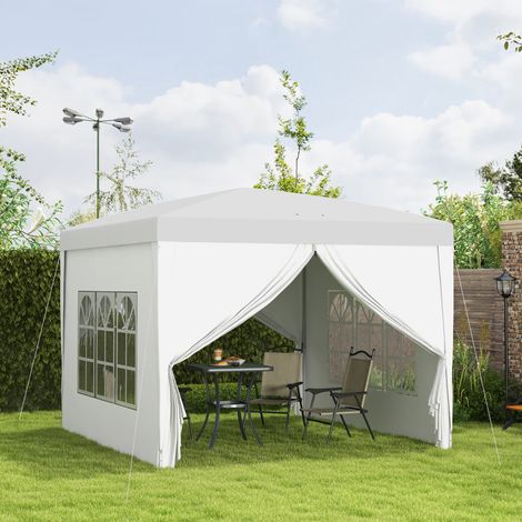 Faltbarer und wasserdichter Pavillon (3 x 3 m) mit Seitenwänden, aus Stahl und Oxford-Gewebe, weiß