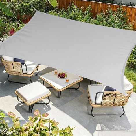 Voile d’ombrage 4x6m Rectangulaire, Imperméable Toile Ombrage, Premium Tissu Oxford 420D Protection UV, Étanche Déchirements,pour Jardin, Balcon et Terrasse, Câbles de Fixation Inclus, Gris (1/5)