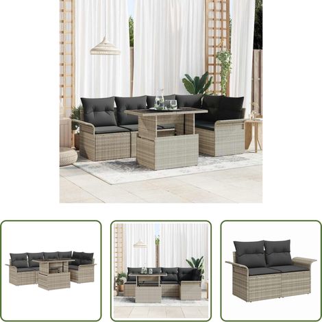 Poly-Rattan - Gartensofa-set mit Kissen 6 pcs Hellgrau Poly-Rattan (1/5)