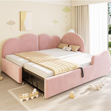 Canapé-lit d'angle L, 90 x 200 + 90 x 190 cm, en velours rose HAVRYA (1/5)