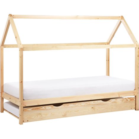 Cama nido de madera de pino para niños con somier de láminas 90 x 200 cm madera clara Crillon