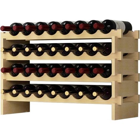 Soges Weinregal Stapelbares Weinregal 4-Tier Weinlagerung für 32 Flaschen Weinständer Flaschenständer Weinlagerschrank aus Holz Weinregal Holz Stapelbar (1/5)