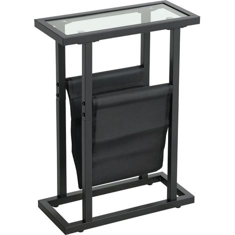 Table of auxiliary vehicle in metal with door-revues and tray in glass hardened, 40 x 18 x 55,5 cm, black (1/5)