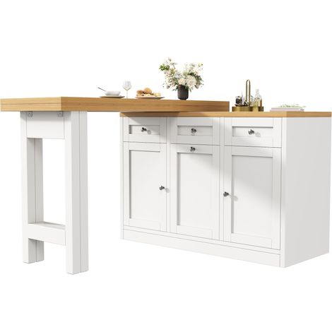 Table de bar extensible avec rangement, table de repas pliante avec tiroir et plateau à snacks, support coulissant pour poubelle (seau non inclus), design peu encombrant pour petits appartements et cu (1/5)