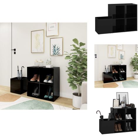 Flur-Schuhschrank Hochglanz-Schwarz 105x35,5x70cm Holzwerkstoff - Flur-Schuhschrank - Schuhschrank - Holzwerkstoffmöbel - Garderobe - Schrank (1/5)