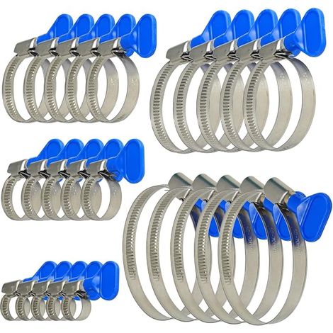 25 Pièces Collier de Serrage Inox Réglable, Collier de Serrage Métallique, Boulons Collier Durite Voiture, Piscine, Gaz, Joints à Tuyau Clips avec Poignée à Oreilles, pour Tuyau, Lave-Linge, Jardin (1/5)