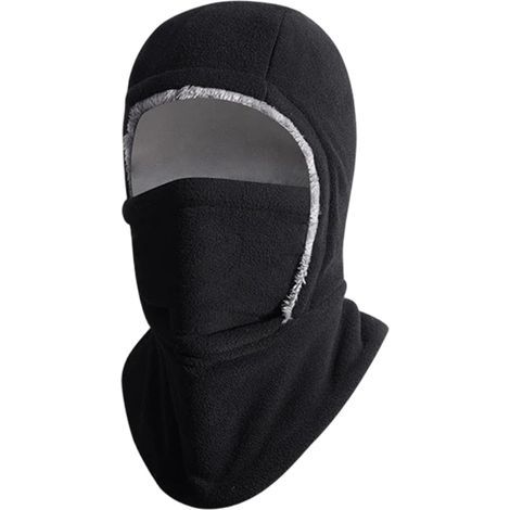 Cagoule unisexe, coupe-vent et chaude, pouvant servir de masque, de cagoule d'hiver épaisse, de protège-cou et de protège-oreilles, idéale par temps froid, noire. (1/5)