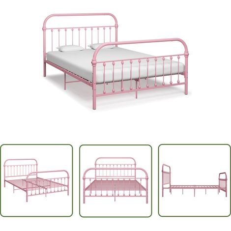 The Living Store Cadre de lit sans matelas rose métal 140x200 cm - Cadre De Lit - Lit Double - Lit Metal - Lit Rose - Meuble Chambre (1/5)