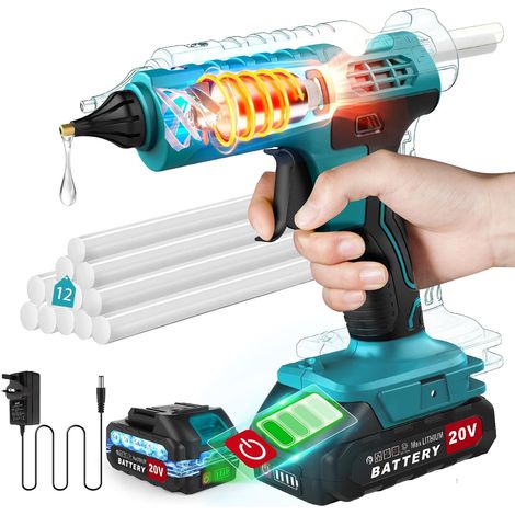 Pistolet à Colle Chaude Sans Fil 100 W Avec Batterie 21 V 2000 mAh et Chargeur, Chauffage Rapide Avec 12 Bâtons de Colle, Pistolet à Colle Chaude pour Bricolage, Artisanat et Réparations Rapides (1/5)