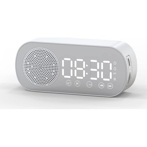 Réveil numérique LED avec haut-parleur Bluetooth 5.0, horloge miroir à boutons tactiles, réveil avec double alarme (1/5)