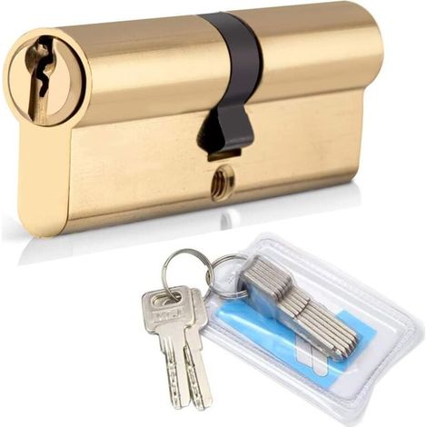 Cylindre de Serrure 40/40 (80mm), Serrure à Doublé Cylindre Porte Cylindre Européen avec 8 Clés, Finition en Laiton, Serrure de Porte Antichoc Anti-Perçage Anti-Pique (1/4)