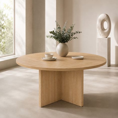 Tavolo da pranzo rotondo 120 cm in MDF color rovere per 4-6 persone (1/5)