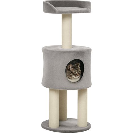 Arbre à chat niche et plate-forme 40 x 103 x 40 cm repos confortable design contemporain en panneau de particules gris (1/5)
