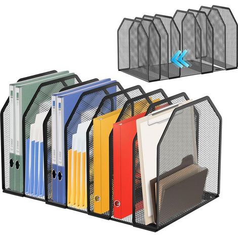 Organisateur de Bureau Vertical Porte-Revues en Maille Métallique 7 Compartiments Porte-Documents de Bureau Porte Dossiers Largeur Ajustable Aupport pour Magazines à Domicile et Lieu de Travail noir (1/5)
