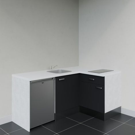 Kitchenette KA01 Noir - Plan de travail Blanc - Crédence : Non - Electroménager : Inox (1/4)