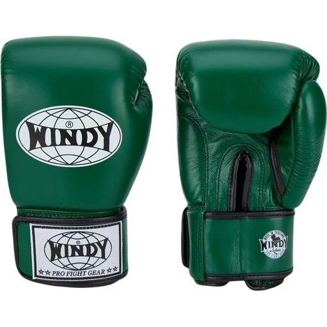 Guantoni da boxe Windy Classic in vera pelle da 14 oz, colore verde. (1/5)