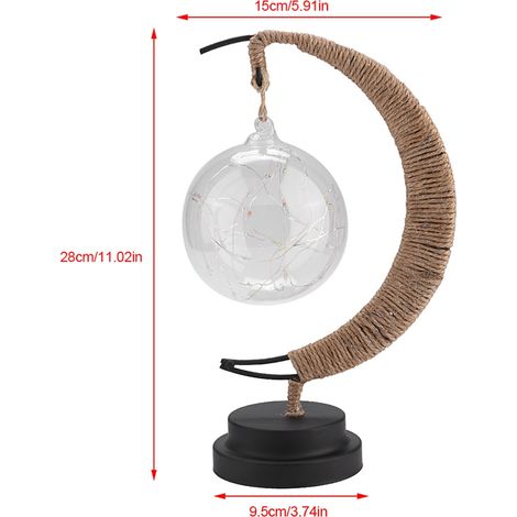Veilleuse décorative en fer forgé avec boule de verre en forme de lune et LED, sans piles. (1/5)