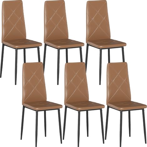 Set di 6 Sedie da Pranzo Moderne 41x50x97 cm con Schienale Alto in Finta Pelle e Acciaio Marrone (1/5)
