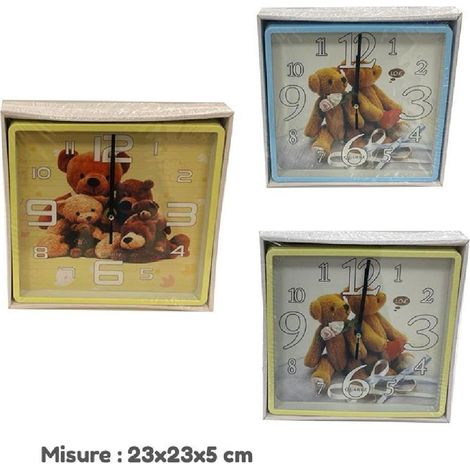 Trade Shop - KINDER WANDUHR QUARZ QUADRATISCHE WAND TEDDYBÄREN HEIMDEKOR 23X5CM -