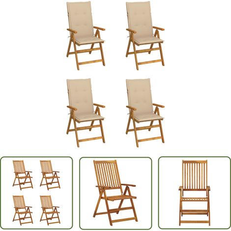 The Living Store Hochlehner Verstellbar 4 Stk. mit Auflagen Massivholz Akazie - Gartensessel - Holzsessel - Akasienholzmöbel - Gartenmöbel - Lounge Chair (1/5)