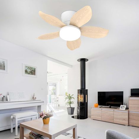Lustre Ventilateur De Plafond LED Avec Telecommande APP, 6 Vitesses Moteur DC Réversible Eté Hiver 3 Pales Ventilateur Silencieux Plafond Pour Chambre/Salon-White Wood Grain [Classe énergétique D] (1/5)