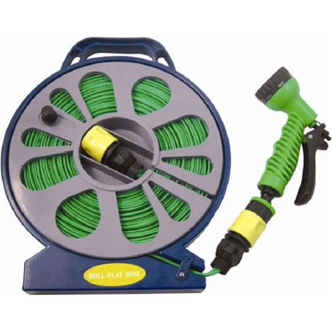50ft (15m) Flat Garden Hose with Spray Nozzle (1/2)