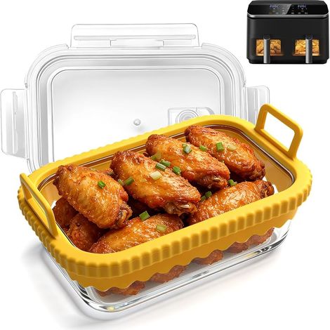 Plat à gratin en verre pour Airfryer, accessoire pour AF400EU/AF500EU/SL400EU, friteuse à air chaud, plat à gratin en verre avec poignées en silicone, plat à gratin en verre, avec anneau en
