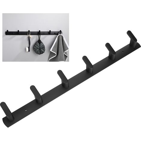 Leichte, wandmontierte Garderobenhaken aus Aluminiumlegierung mit 6 Haken, für Schlafzimmer, Badezimmer oder Flur, schwarz. (1/5)