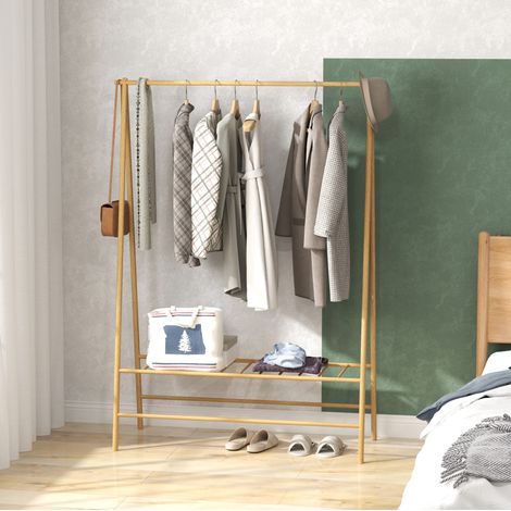 Appendiabiti da terra in bambù con barra, ripiani e ganci 116 x 43,5 x 160 cm (1/5)